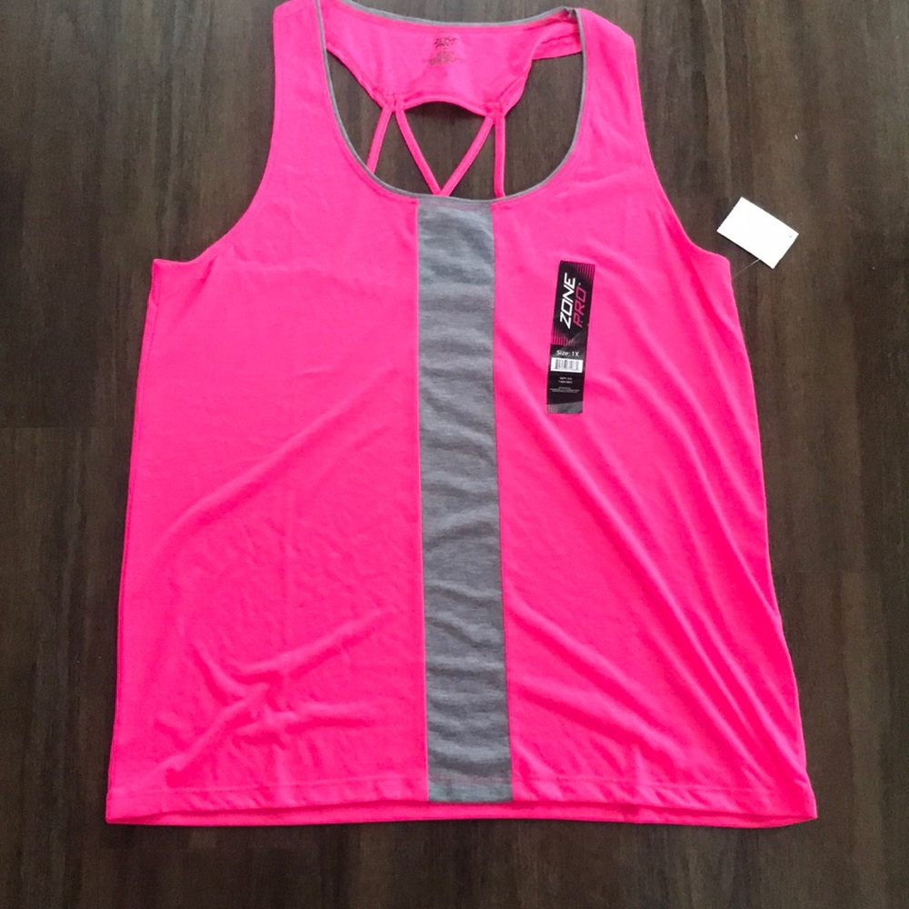 Zone Pro Tank-Top Pink with Grey Stripe - Size 1X